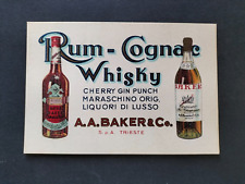 A.A. BAKER & CO. TRIESTE RUM COGNAC WHISKY LIQUORI CHERRY GIN PUNCH MARASCHINO