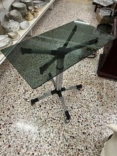 TAVOLO GIREVOLE IN ACCIAIO E VETRO FUME' ANNI 80