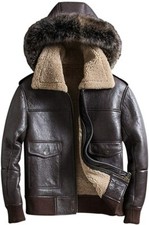 Giacca Uomo RAF Aviator Pilot B3 Flying Bomber Pelliccia Shearling Marrone Vera Pelle