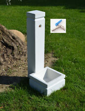 Fontana giardino esterno moderna pietra cemento,rubinetto piletta,h 75 cm,bianca