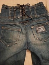 Jeans jeans denim blu dettaglio corsetto Jean Paul Gaultier, taglia W27, S, raro da collezione