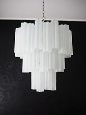 Large three-Tier Venini Murano Glass Tube Chandelier - etched glass