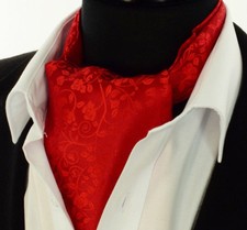 Rosso Seta Uomo Foulard Sciarpa Ascot Cravatta Matrimonio Floreale