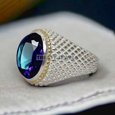 Gemma alessandrite taglio ovale con anello in argento sterling 925 da uomo #53