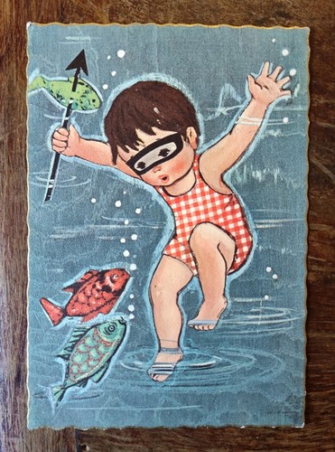 Cartolina bimbo pesca pesce - a,