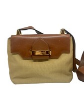 Borsa Ferragamo Tela Pelle Marrone Beige Vintage Borsetta Pochette Tracolla Bag