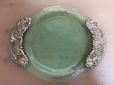 Vassoio ovale in vetro di Murano colore verde con manici color argento