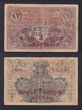 Banconota Jugoslavia 2 kronen on 1/2 dinara 1919 P.-14a BB-/VF-