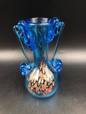 Vaso soprammobile vetro soffiato Murano colore azzurro sabbia d' oro rosso