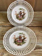 1950 Porcellana Tedesca Bavaria 2 Piatti Bordo Traforato Fragonard