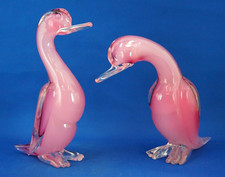 Archimede Seguso Grande Coppia sculture papere vetro sommerso rosa Murano Deco