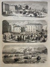 3 Stampe antiche 1860 Messina Piazza Crociferi Porto Salvo Sicilia