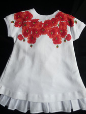 VESTITO MONNALISA ORIGINALE BAMBINA 6 MESI BIANCO ROSSO FIORI FUCILI NODO NUOVO CON ETICHETTE