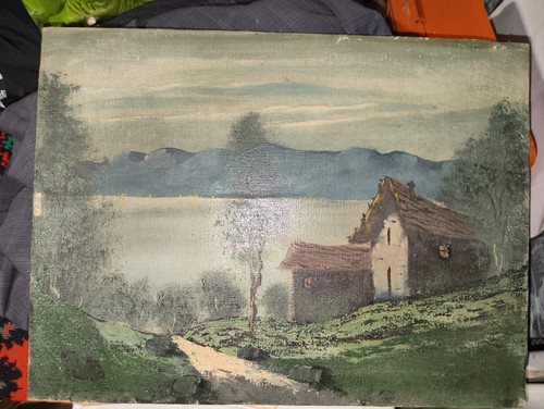 Dipinto paesaggio lacustre - dipinto,
