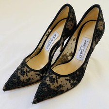 Jimmy Choo decolte tacco pizzo floreale nero "LOVE85" EU36 US6 Giappone F/S USATO