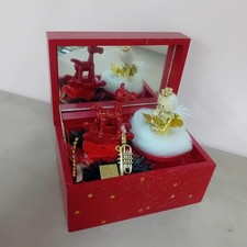 Carillon Scatola Musicale NATALE  VINTAGE Legno Rosso Angelo Cavallino NOS