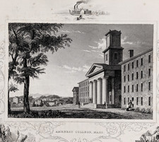 1849 AMHERST COLLEGE - MASSACHUSETT Stampa originale incisa (9,5X6,5)