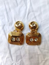 Gioielli Vintage Orecchini Pendenti Strass Oro Dorati Earrings Gold Rhinestone 