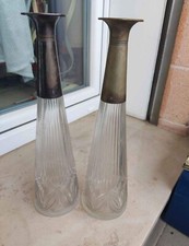 2 Vasi In Vetro Alpacca Con Taglio A Piramide Vintage