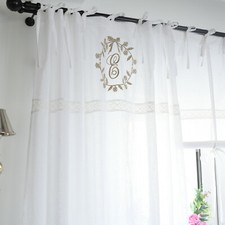 NUOVO 1x(145x250) tende tende vintage casa di campagna shabby vintage monogramma bianco