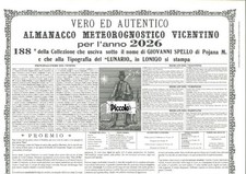 CALENDARIO ALMANACCO METEOROGNOSTICO VICENTINO 2026 EL POJANA FOGLIO ANNUALE