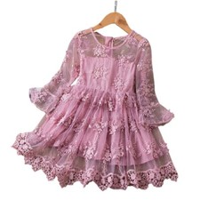 Abito Vestito Bambina Rosa Ricamato Principessa Cerimonia Festa  3-7anni Tutu