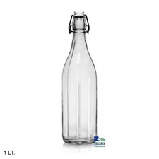 BOTTIGLIA COSTOLATA IN VETRO TRASPARENTE LT. 1 CON TAPPO MECCANICO 1000 ML