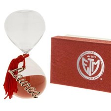 Alloro clessidra in vetro con sabbia rossa e ciondolo laurea h.11,5 cm scatola r