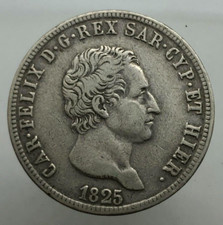 REGNO DI SARDEGNA CARLO FELICE 5 lire 1825 TORINO N.C.  periziata  qBB/BB