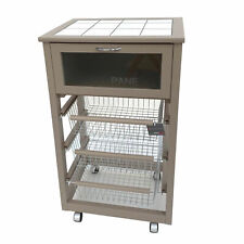 CARRELLO CUCINA PORTAPANE PORTAFRUTTA IN LEGNO CON CASSETTI RUOTE SALVASPAZIO