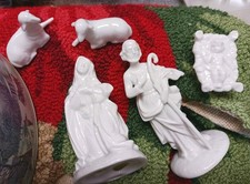 Statuine presepe vintage Schmid Santini 5 pezzi porcellana Gesù Maria Giuseppe 2 animali