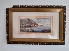 Dipinto Antico Eseguito ad Acquarello Fine 800.  Veduta costa Amalfi