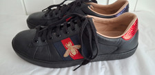 Gucci Ace Bee scarpe da ginnastica/scarpe in pelle nera con bordo a contrasto taglia UK 7,5