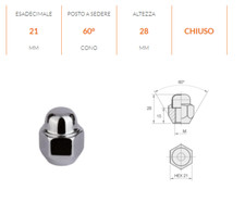 N1117 DADO RUOTA OEM M12 x 1,5