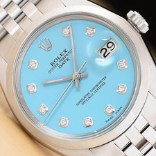 OROLOGIO ROLEX OYSTER PERPETUAL DATE 34 MM 1500 QUADRANTE BLU ACQUA DIAMANTI ACCIAIO