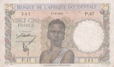 Est Africa - Amministrazione Francese - 25 Franchi 1943 P. 38