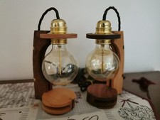 Pair of wooden bedside lamps -