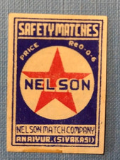 Matchbox Match box label etichetta fiammiferi India NELSON safety matches