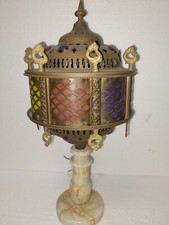 Lampada da tavolo e consol Turca marrochina, vintage anni ‘60, in ottone e onice