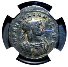 AURELIAN, AD 270-275, BI DOUBLE DENARIUS, INCUSA, NGC CERTIFIED, (637)