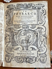 IL PETRARCA di M. A. Vellutello-Venezia 1558, Raro, Illustrato. Rilegatura Coeva