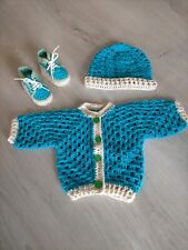 Completino Bimbo Giacca + Cappellino + Scarpine Neonato Fatto A Mano 0-3 mesi 