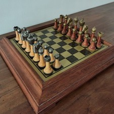 SET SCACCHI ITALFAMA IN METALLO E LEGNO COMPLETO DI SCACCHIERA