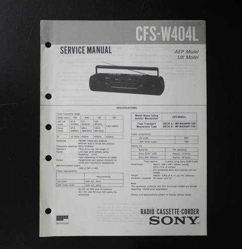 Originale sony cfs - originale, cfs-w404l