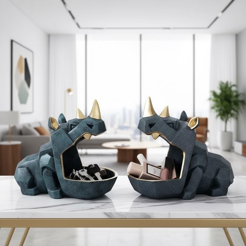 Rhino storage bowl ornament - 3d,
