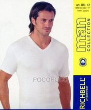 3 maglie scollo a V da uomo a mezza manica in cotone Richbell RH12 canottiera