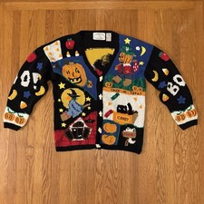 Cardigan maglione donna Halloween vintage anni 90 1995 occhio d’aquila lavorato a mano taglia L