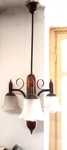 Lampadario legno vintage - lampadario,
