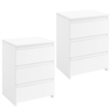 Set 2 Comodini Camera da Letto Tavolino con 3 Cassetti Legno Cassettiera Moderno