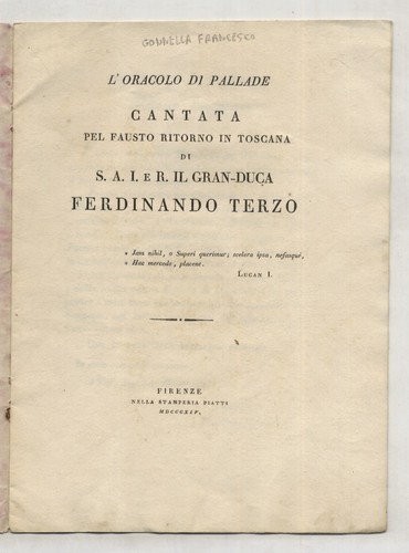 Oracolo pallade cantata - di,